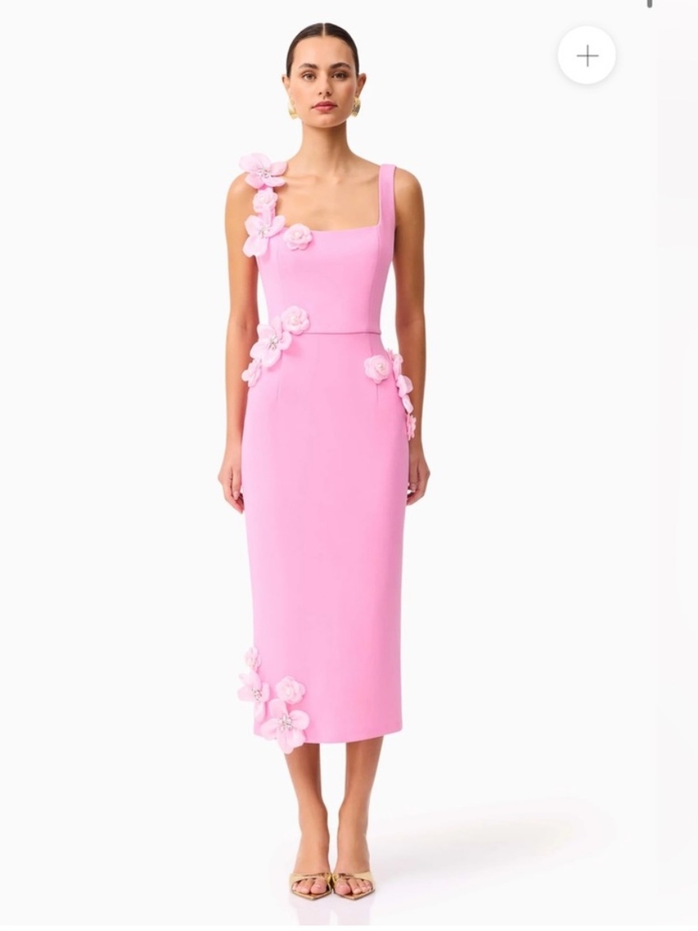 elliatt chantelle pink 3d floral applique fitted midi spring dress size XL NEW